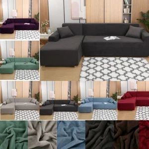 2Pcs Sectional Sofa Cover Thick Velvet L-Shape Couch Slipcover Sofa Protector - Picture 1 of 78