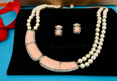 Nuevo $195 HEIDI DAUS Bar Harbor Elegancia SET Desnudo Esmalte Cristal Collar Pendiente Foto 1 de 4