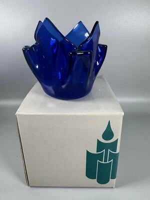 Castiçal de vidro de safira Partylite PO321 – Design de rugas azul cobalto - Imagem 1 de 4