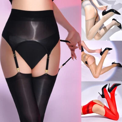 Women's 8D Oil Shiny Glossy Pantyhose Hosiery Garter Stockings Suspender Tights - Image 1 of 4