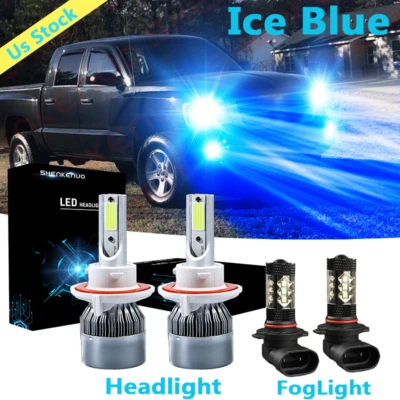 4PC LED Headlight + Fog Light Bulbs 8000K Ice Blue For 2005 - 2009 Dodge Dakota Foto 1 de 4