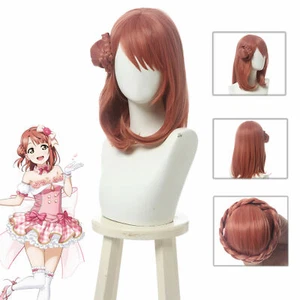LoveLive PDP Uehara Ayumu Cosplay Wig Orange Red Medium Hair - Picture 1 of 8