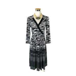 LEONA EDMISTON Dress - Vintage Zebra Geometric Wrap Black White Stretch - 12/M - Picture 1 of 8