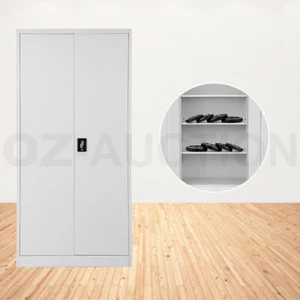 Metal Locker Steel Stationary Cupboard Filing File Storage Cabinet 185cm GR WH - Picture 1 of 12