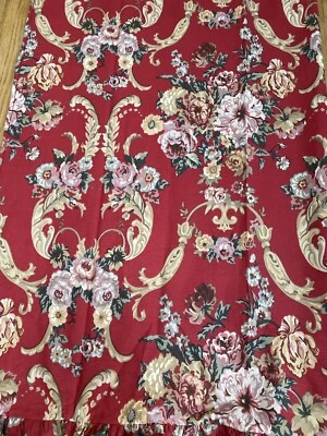 Ralph Lauren Danielle Marseilles Ruffle Queen Flat Sheet Red Floral Vintage USA - Image 1 of 4