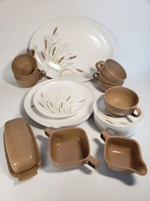 Lot 27 Pcs. Vtg, Melamine Dishes, Whispering Wheat Plates, Cups, Butter, Saucers - Image 1 of 4