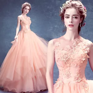 Sexy Damen-Hochzeitskleider rosa Spitze Blumen volle Länge rückenloses Partykleid - Bild 1 von 6