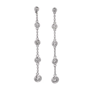 1.00 Ct Natural Diamond Bezel Drop Earrings G SI 14K White Gold - Picture 1 of 1