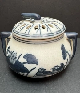 SEEROSENTEICH MOTIV RÄUCHERGEFÄSS HALTER GLAS TOPF KESSEL TON KERAMIK ENTEN BLAU - Bild 1 von 8