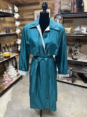 Gabardina vintage verde azulado Fleet Street talla 12 retro años 80/90 forro de lunares Foto 1 de 4