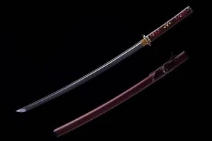 Katana Japanese Samurai Sword T10 Steel Clay Tempered Razor Sharp Leather Handle - Picture 1 of 8
