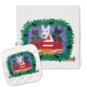 Scottish Terrier Holiday Dish Towel & Pot Holder Set - Picture 1 of 1