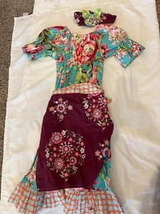 Palm Tree Princess size 7 floral dress and apron w/ matching headband GB 11 - Picture 1 of 2
