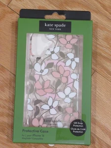 Kate Spade Iphone 16 Magsafe Clear Protective Phone Case Pink White Flowers - Picture 1 of 1