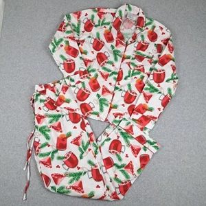 NEW 8 Oak Lane Womens Pajama Set Cotton Holiday Drink Print Collared Size XS/S - Picture 1 of 11
