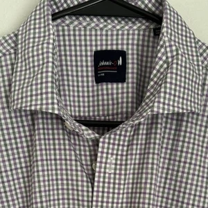 Johnnie-O Performance Checkered Dress Shirt Purple Green White Large - Picture 1 of 10