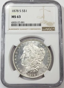 1878 S Morgan Silver Dollar NGC MS-63 - Picture 1 of 4