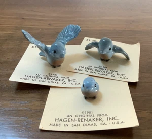 HAGEN RENAKER Miniatura Porcellana Blu PaPa Tweetie Bird Set (3) pz su Card COME NUOVO - Foto 1 di 8