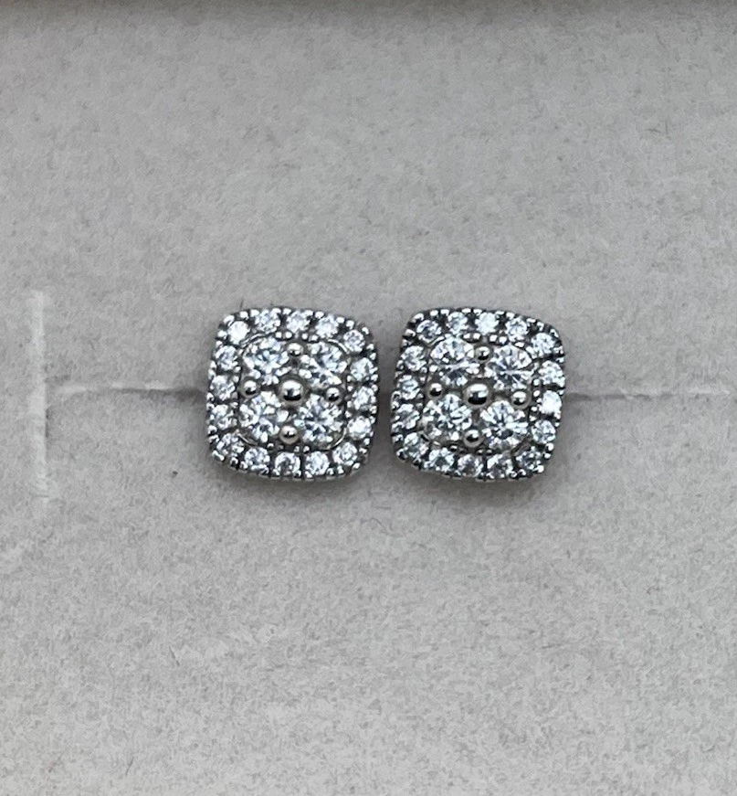 14k 2 Carat VS1 White Gold Cluster Earrings Studs Multiple Stones 100% Authentic Foto 1 de 1