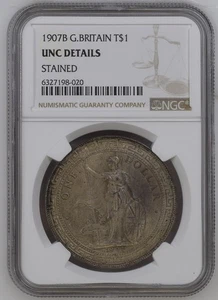 Comercio de Gran Bretaña 1907-B $1 NGC UNC manchado - Imagen 1 de 2