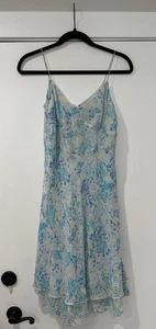 Vintage Y2K Ann Taylor Silk Midi Dress Size 2 Blue Floral Print Fairy Whimsy - Picture 1 of 9