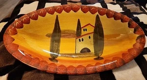 ITALICA DECORATO Hand Painted Tuscan Trees 13 x 6.5 in Oval Platter, Italy K - Picture 1 of 10