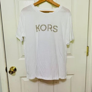 MICHAEL KORS NIETEN "KORS" KURZÄRMLIGES WEISSES T-SHIRT MIT RUNDHALSAUSSCHNITT XL $ 88 - Bild 1 von 6