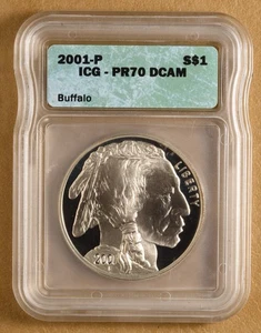 2001 Proof Buffalo Commemorative Silver Dollar ICG PR70DCAM - Picture 1 of 2