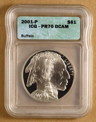 2001 Proof Buffalo Commemorative Silver Dollar ICG PR70DCAM - Image 1 of 2