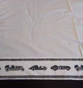 Baby & Child Restoration Hardware Queen Flat Sheet White Blue Cars Boy Bedroom - Picture 1 of 11