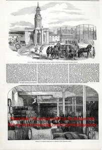 Beer Brewery Samuel Allsopp & Sons Pale Ale Kegs, 1850s Antique Engraving Print - Picture 1 of 5