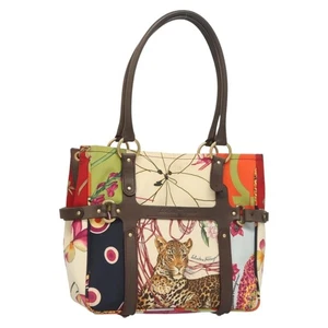 Auténtico bolso de mano Salvatore Ferragamo cuero nailon blanco multicolor dorado 128955 - Imagen 1 de 22