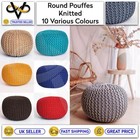 Knitted Round Pouffe Chunky Foot Stool Ottoman 100% Cotton Multicolor