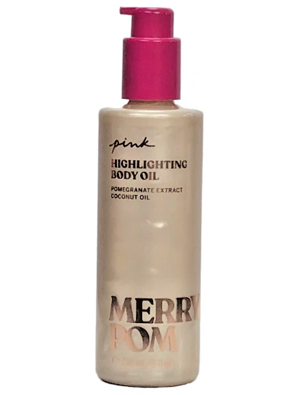 VICTORIA'S SECRET PINK MERRY POM HIGHLIGHTING BODY OIL POMEGRANITE COCONUT 8 oz - Image 1 of 1
