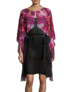New Gottex Black & Pink Floral Caftan Swim Beach Cover-Up Dress NWT $198 Sz S - Picture 1 of 3