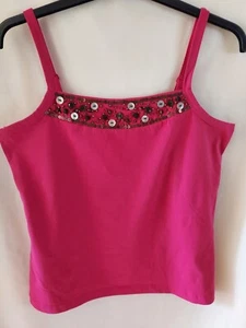 BNWOT George Cerise Pink Beaded/Sequined/Buttoned Camisole Vest Strap Top Size12 - Picture 1 of 12