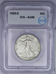 1929-D Walking Liberty Half Dollar 50C ICG AU50 - Picture 1 of 4