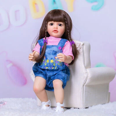 22" Reborn Baby Dolls Full Body Vinyl Mädchenpuppe Realistic Long Hair Toddler - Bild 1 von 4