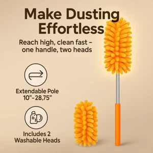 Extendable Microfiber Duster for Car Home Cleaning, Washable 2 Pack Dust Brush - Picture 1 of 7