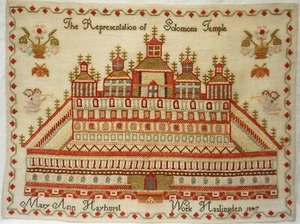 MID 19TH CENTURY "SOLOMON'S TEMPLE" & MOTIF SAMPLER BY MARY ANN HAYHURST - 1847 - Bild 1 von 12