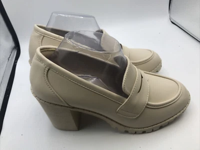 Mocasines Forever Mujer Moda Punta Redondeada Sin Cordones Tacón Grueso Talla 10 Beige Foto 1 de 4