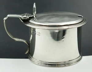 Early 19th Century Birmingham Sterling Silver Mustard Pot Drum Shaped Blue Glass - Picture 1 of 12