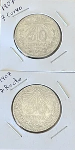 1907 Mexico 50 Centavos Silver, Straight 7, And 7 Curved - Picture 1 of 6