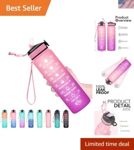 BPA-Free 32 oz Water Bottle with Time Marker & Straw - Leakproof Sports Bottle - Picture 1 of 8