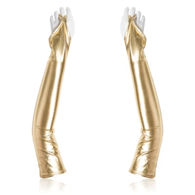 1 Pair Women Shimmer Metallic Long Gloves Fingerless Cosplay Night Club - Image 1 of 4