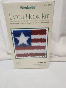 WonderArt 12" x 12" Patriot latch hook kit 426174 American Flag Caron Yarn Star - Picture 1 of 5