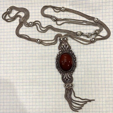 Vintage Necklace Sterling Silver 925 Carnelian Chain Jewelry Women's Old Rare 20