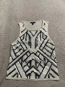 Camiseta sin mangas Express para mujer de lentejuelas sin mangas con cuello redondo forrada blanca talla XS - Imagen 1 de 9