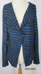 Cut Loose One Button  Jacket L BLack Blue Gray Striped Rayon BLend - Picture 1 of 4