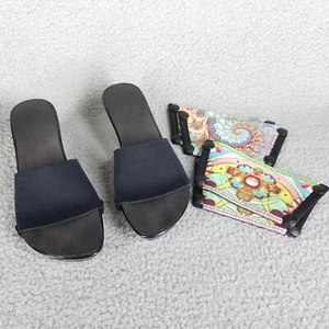 Onesole Elegance Sandals Wedge Sz 8 Black With 2 Tops Interchangeable Swarovski - Picture 1 of 19